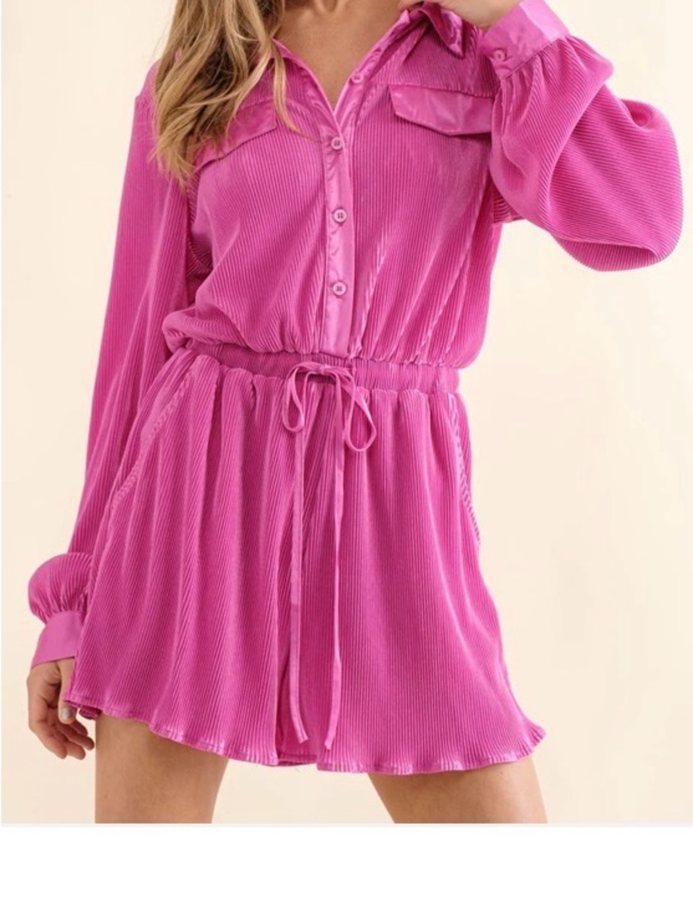 NEW🩷Blue b. Collection Pink Accordion Pleated Shorts Romper